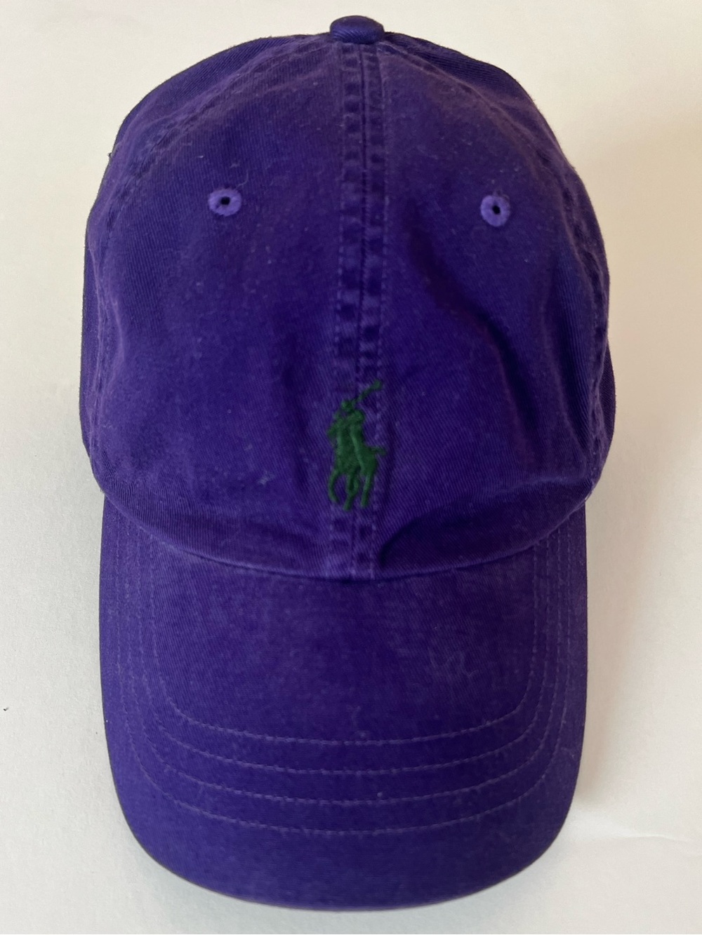 Vintage Ralph Lauren Leather Strap Purple Baseball Cap with Green Pony
